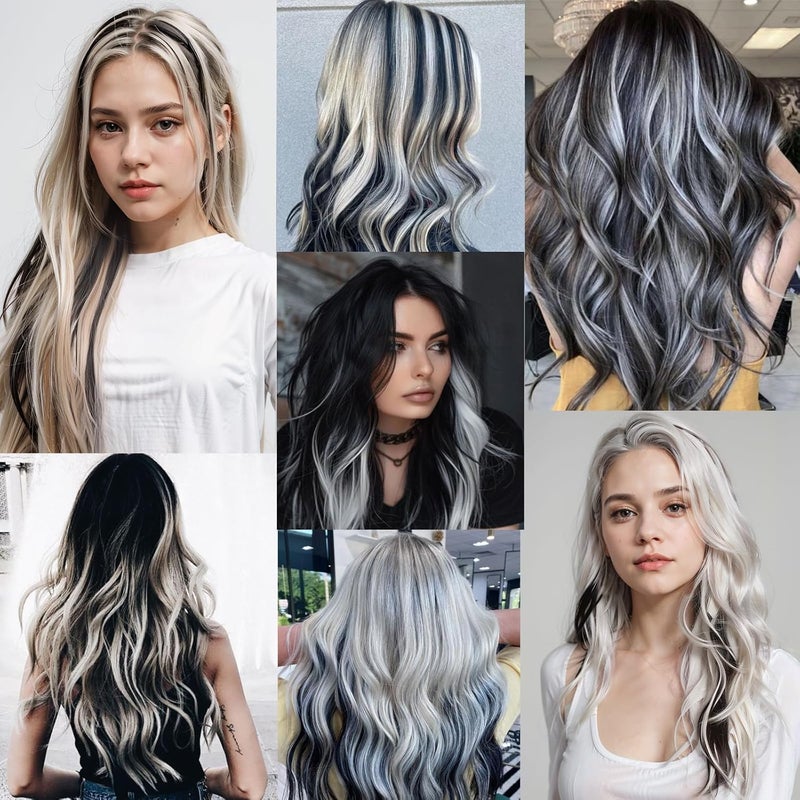 GPOVVIMX 12 PCS Black Hair Extensions Clip in, Colored Party Highlights Extension for Girls Women Synthetic Hairpiece Straight 22 inch - Image 5